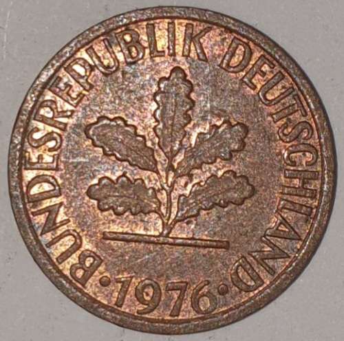 1976 F - 1 PFENNIG - ONE PFENNIG - GERMANY - FEDERAL REPUBLIC - (Copper Plated Steel)